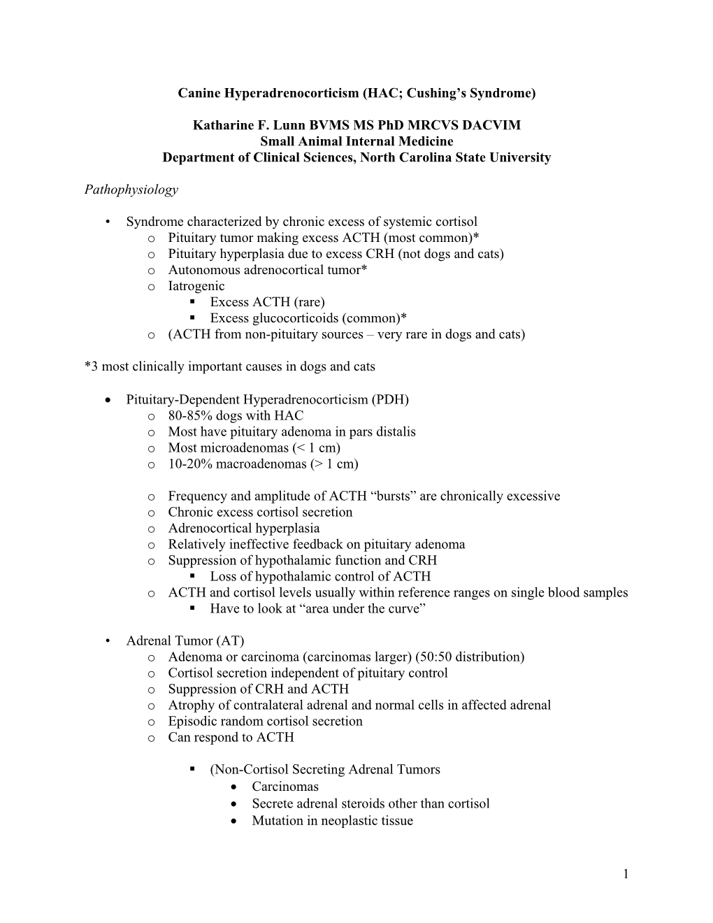 1 Canine Hyperadrenocorticism (HAC; Cushing's Syndrome)