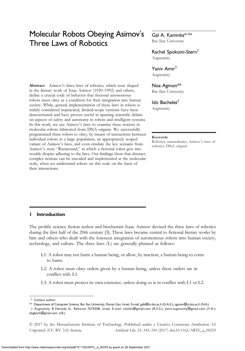 Molecular Robots Obeying Asimovʼs Three Laws of Robotics