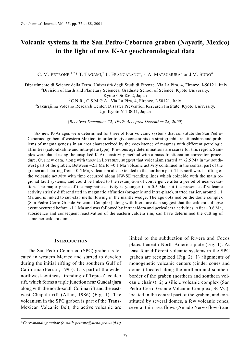 Volcanic Systems in the San Pedro-Ceboruco Graben (Nayarit, Mexico) in the Light of New K-Ar Geochronological Data