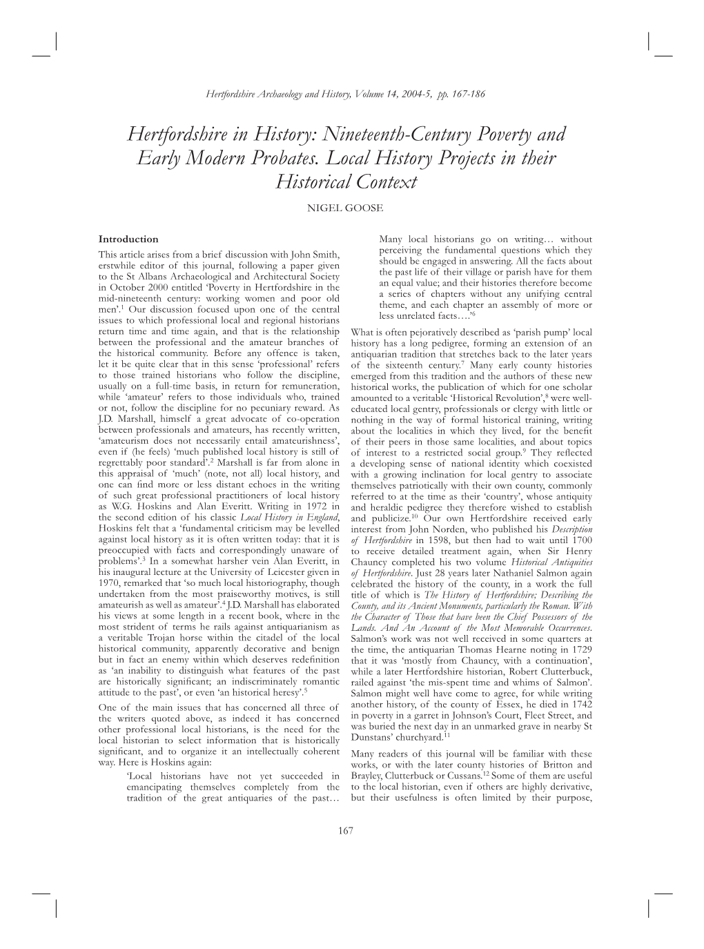 Nineteenth-Century Poverty and Early Modern Probates. Local History Projects in Their Historical Context NIGEL GOOSE