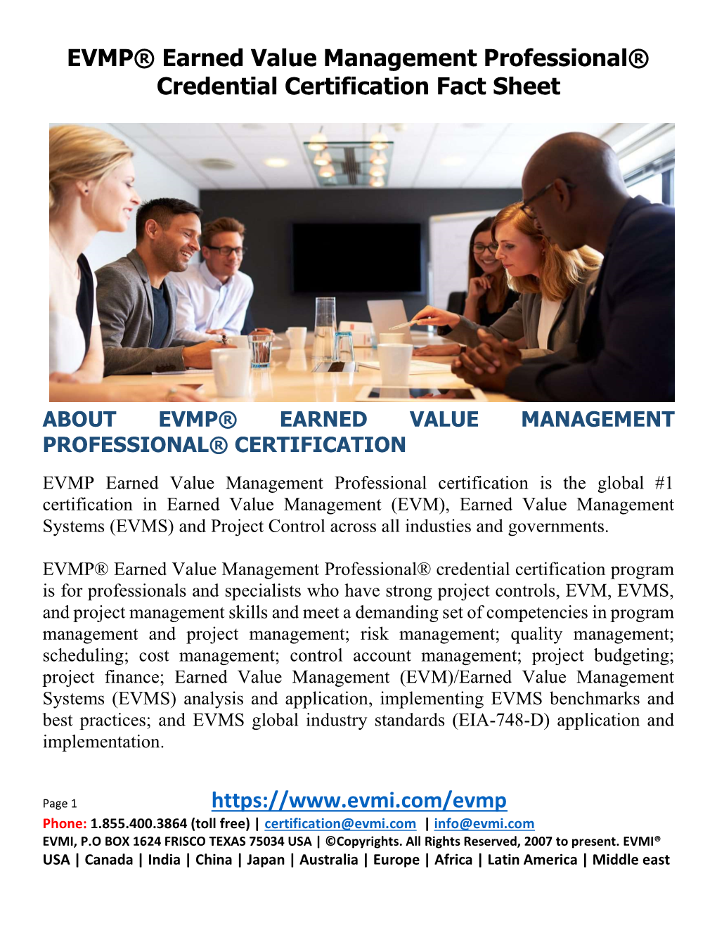 EVMP® Earned Value Management Professional® Credential Certification Fact Sheet