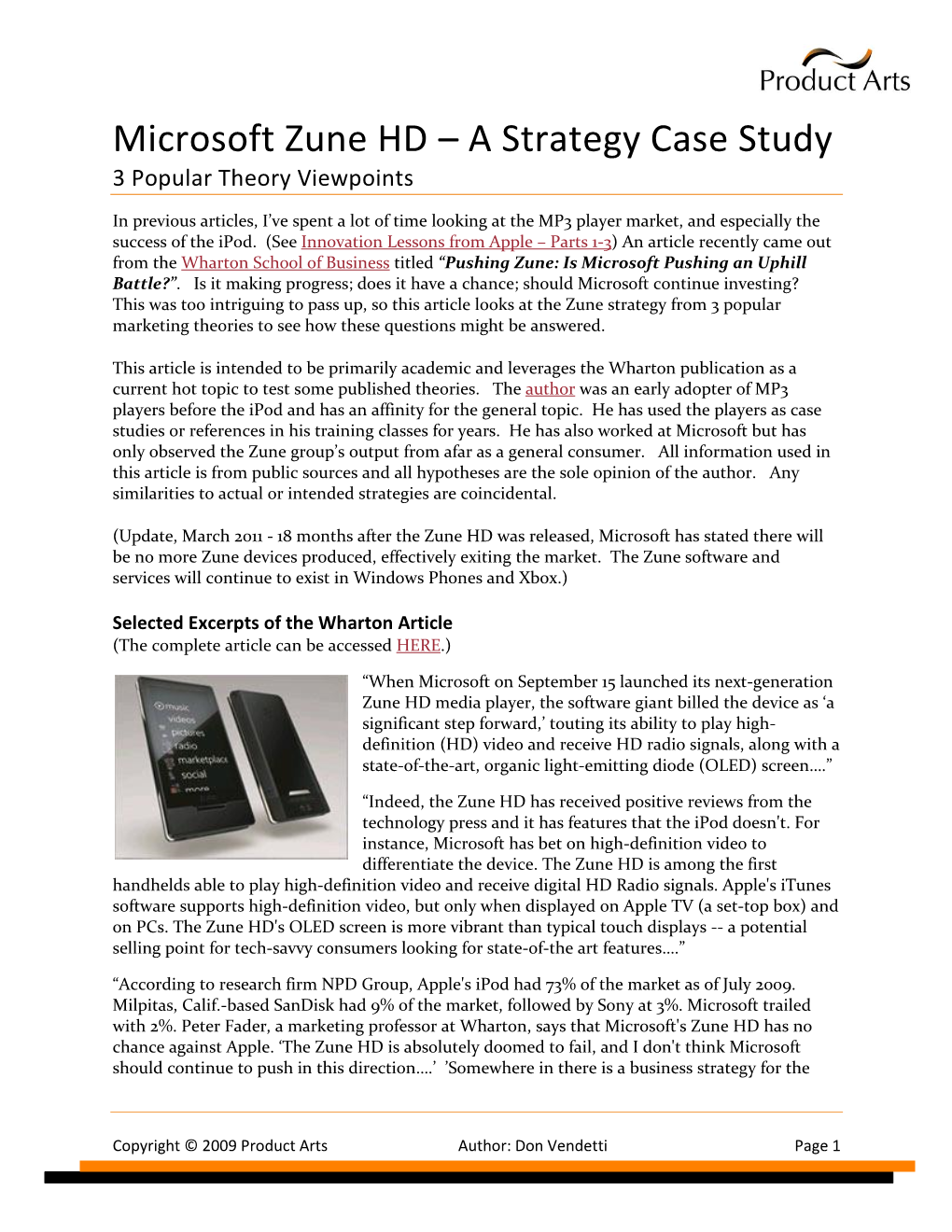 Microsoft Zune HD – a Strategy Case Study 3 Popular Theory Viewpoints