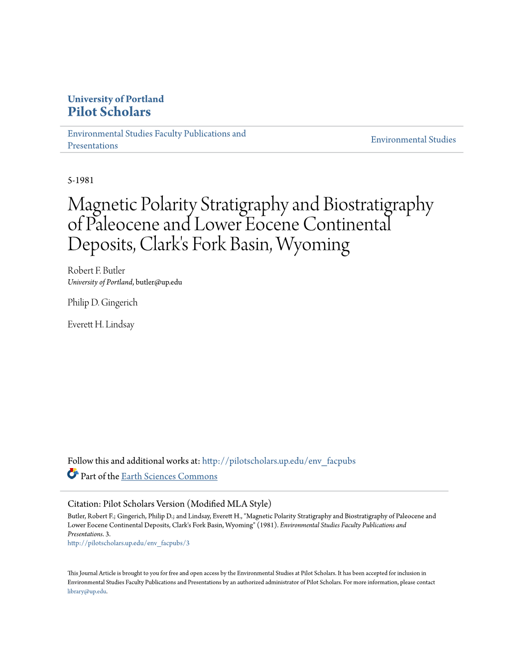 Magnetic Polarity Stratigraphy and Biostratigraphy of Paleocene and Lower Eocene Continental Deposits, Clark's Fork Basin, Wyoming Robert F