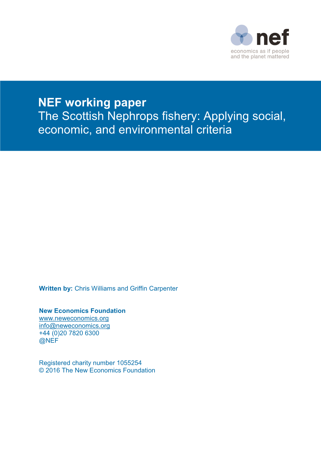 NEF Working Paper the Scottish Nephrops Fishery: Applying Social