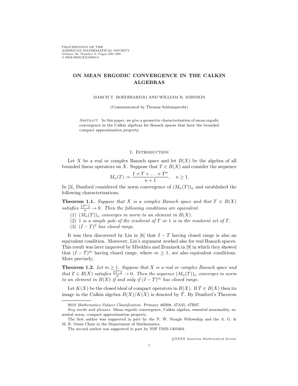 On Mean Ergodic Convergence in the Calkin Algebras