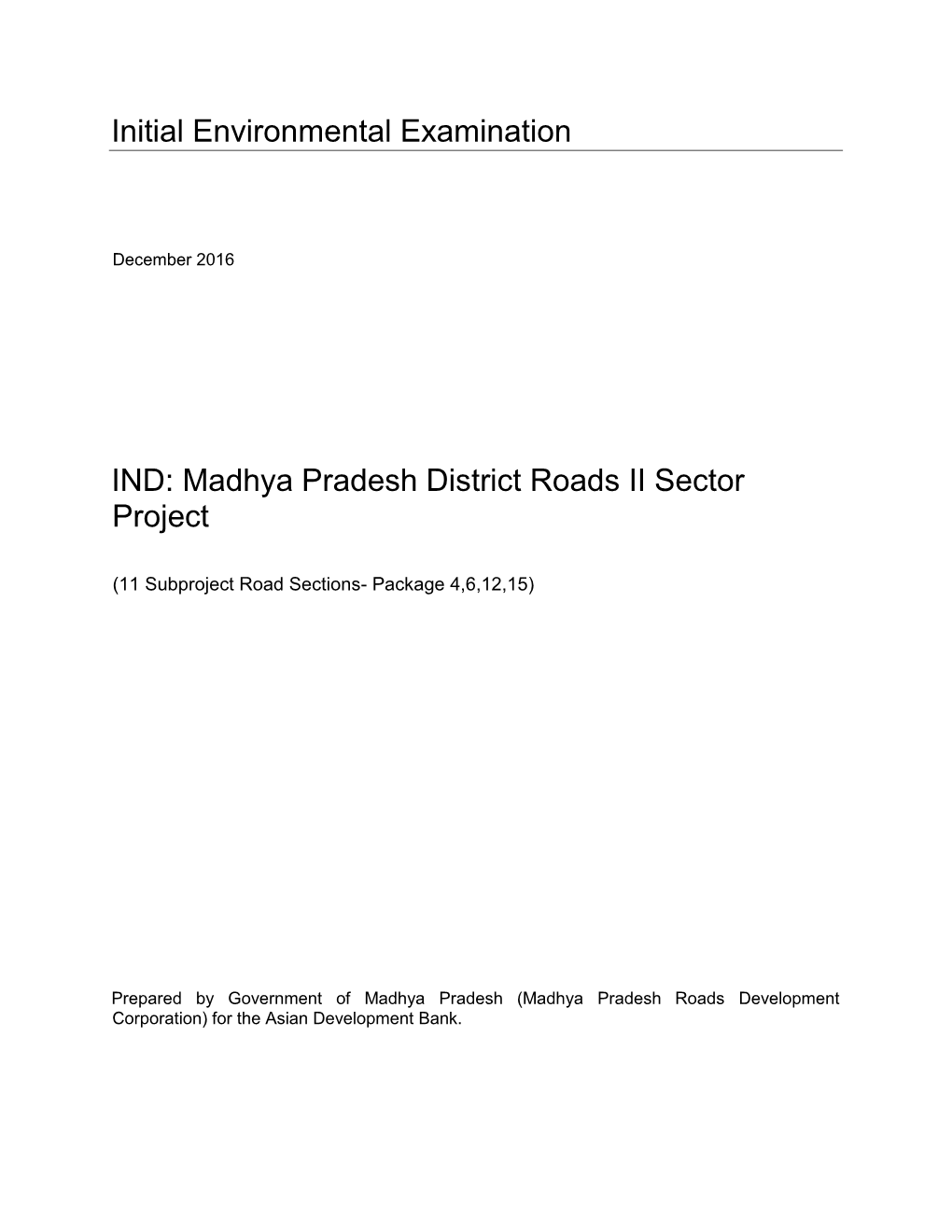 Madhya Pradesh District Roads II Sector Project