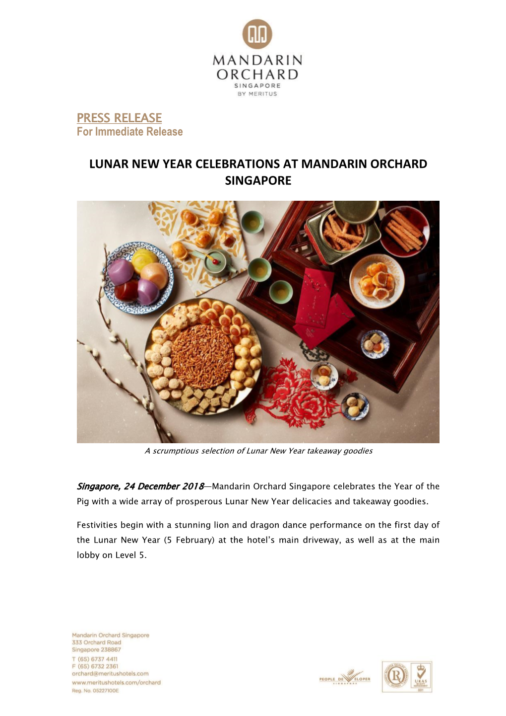 Lunar New Year Celebrations at Mandarin Orchard Singapore