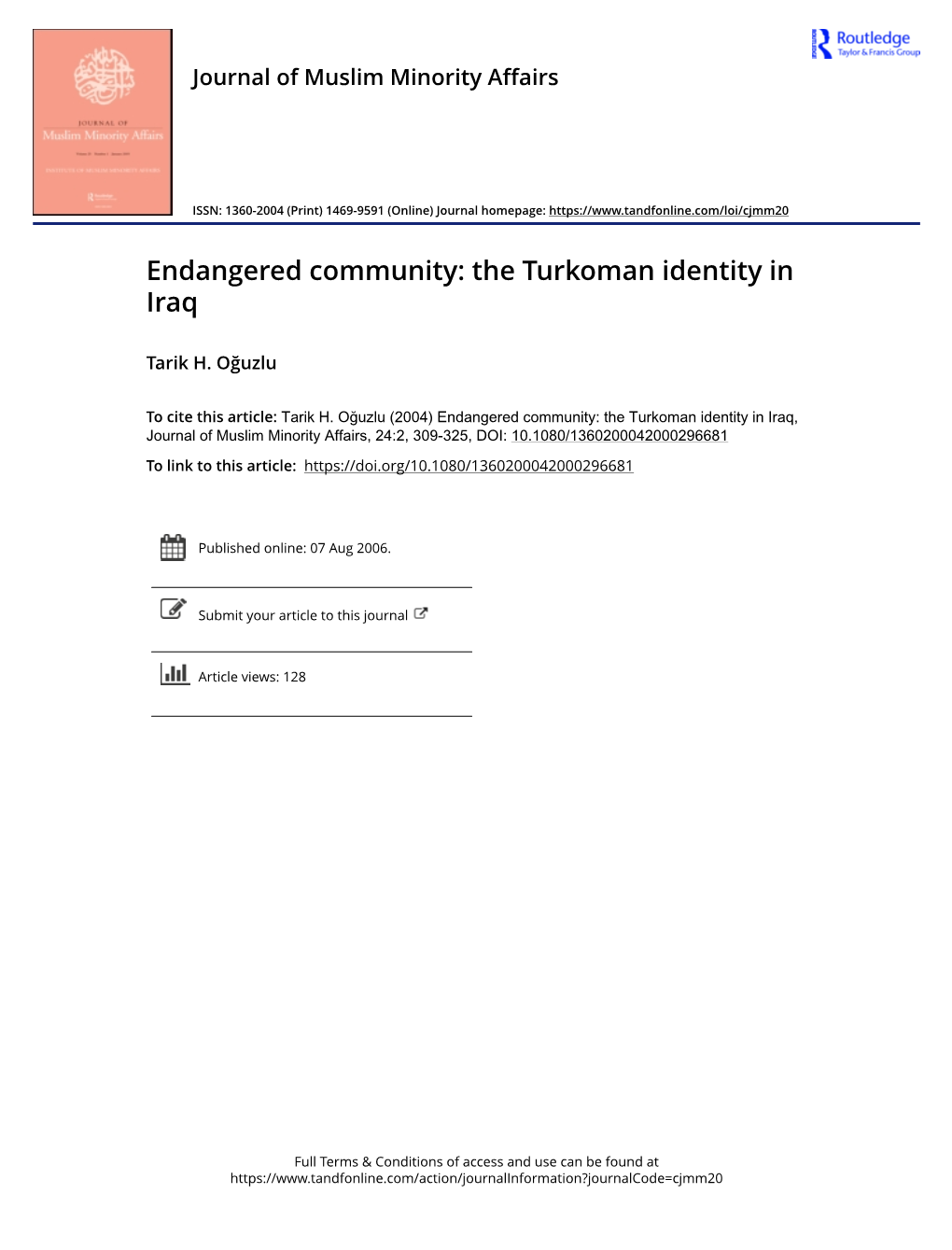 Endangered Community: the Turkoman Identity in Iraq