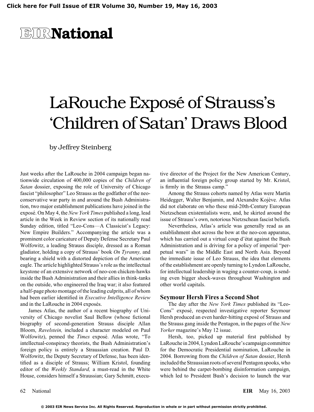 Larouche Exposé of Strauss's