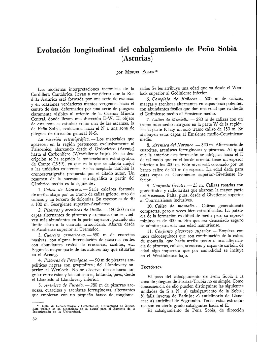 Evolución Longitudinal Del Cabalgamiento De Peña Sobia (Asturias)