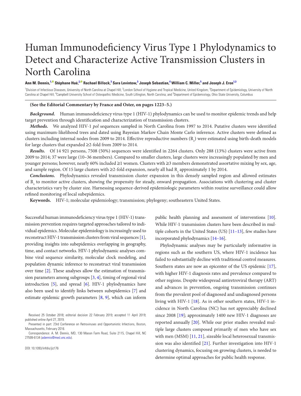 Human Immunodeficiency Virus Type 1 Phylodynamics to Detect And