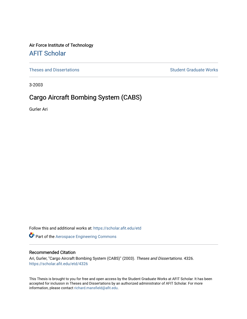 Cargo Aircraft Bombing System (CABS)