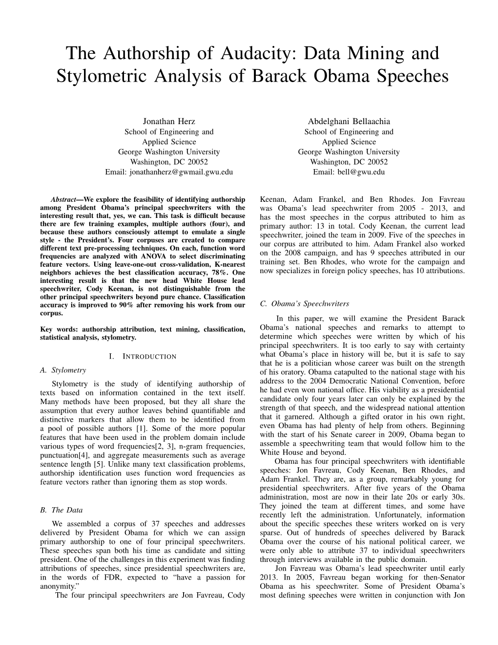 Data Mining and Stylometric Analysis of Barack Obama Speeches