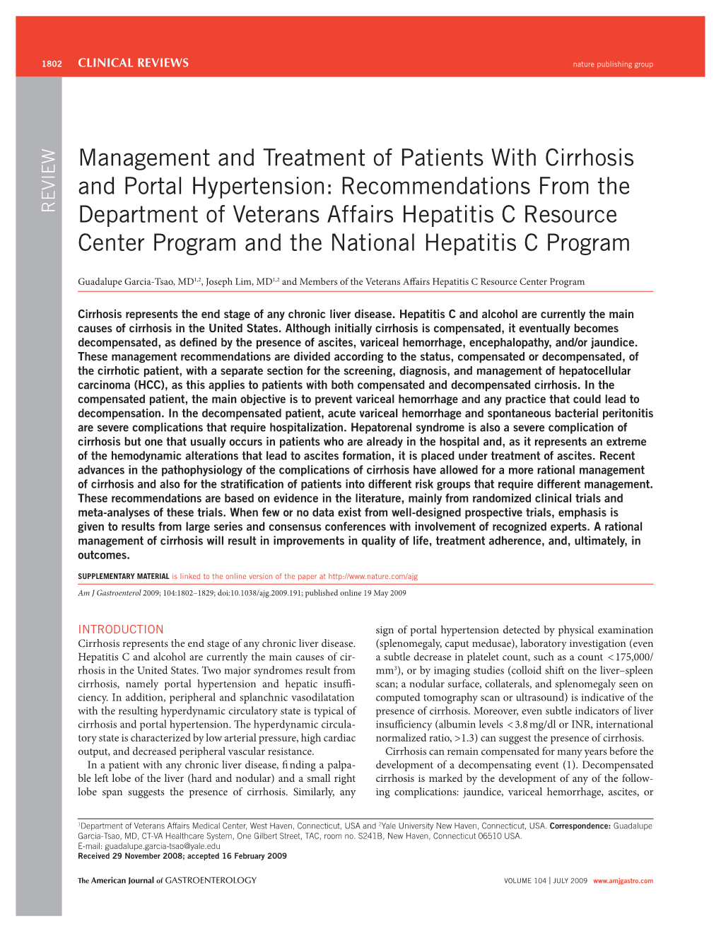 Management and Treatment of Patients with Cirrhosis and Portal Hypertension: Recommendations from The