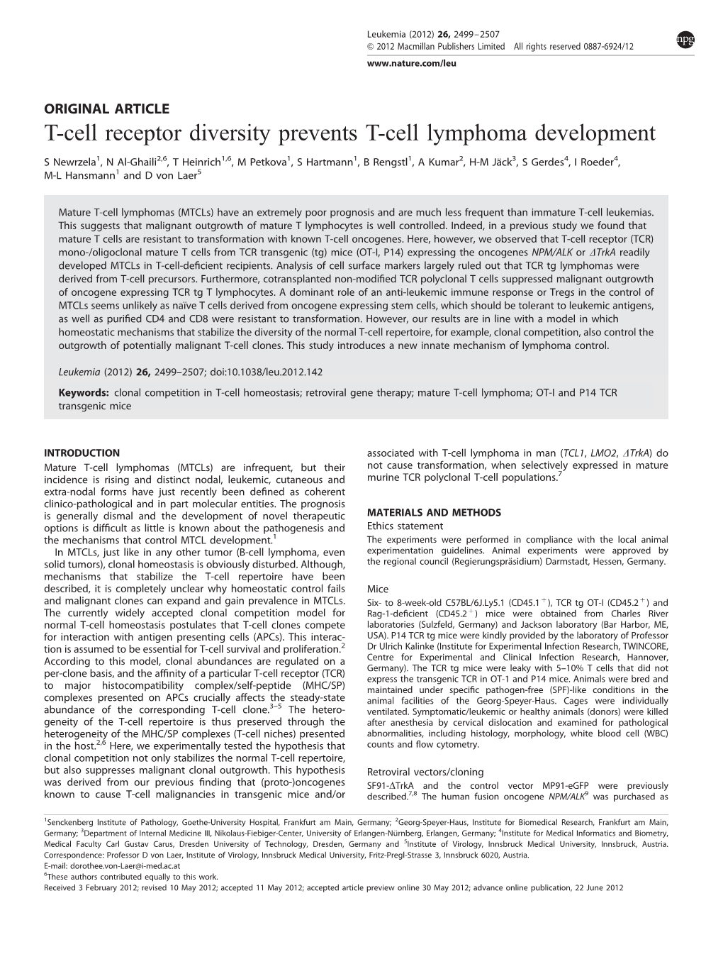 T-Cell Receptor Diversity Prevents T-Cell Lymphoma Development