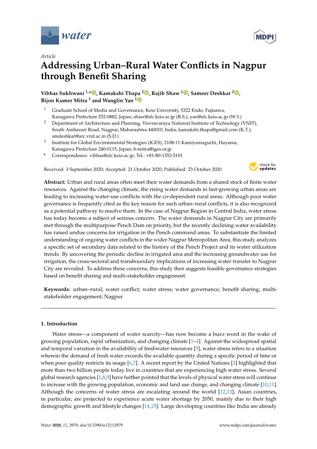 Addressing Urban–Rural Water Conflicts in Nagpur Through Benefit