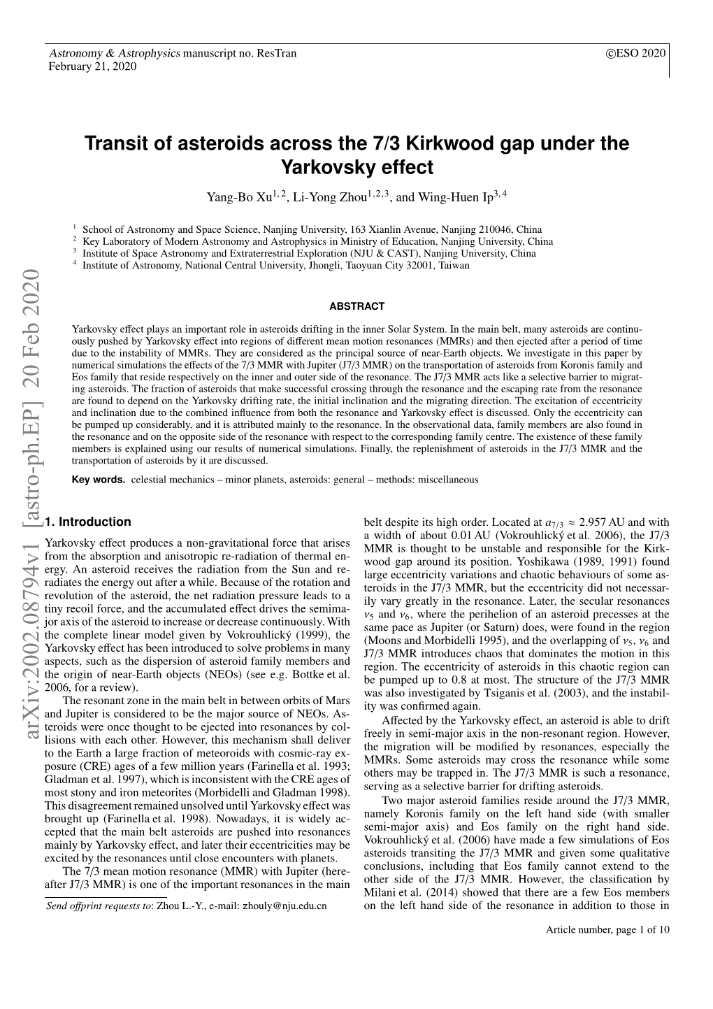 Transit of Asteroids Across the 7/3 Kirkwood Gap Under the Yarkovsky Eﬀect