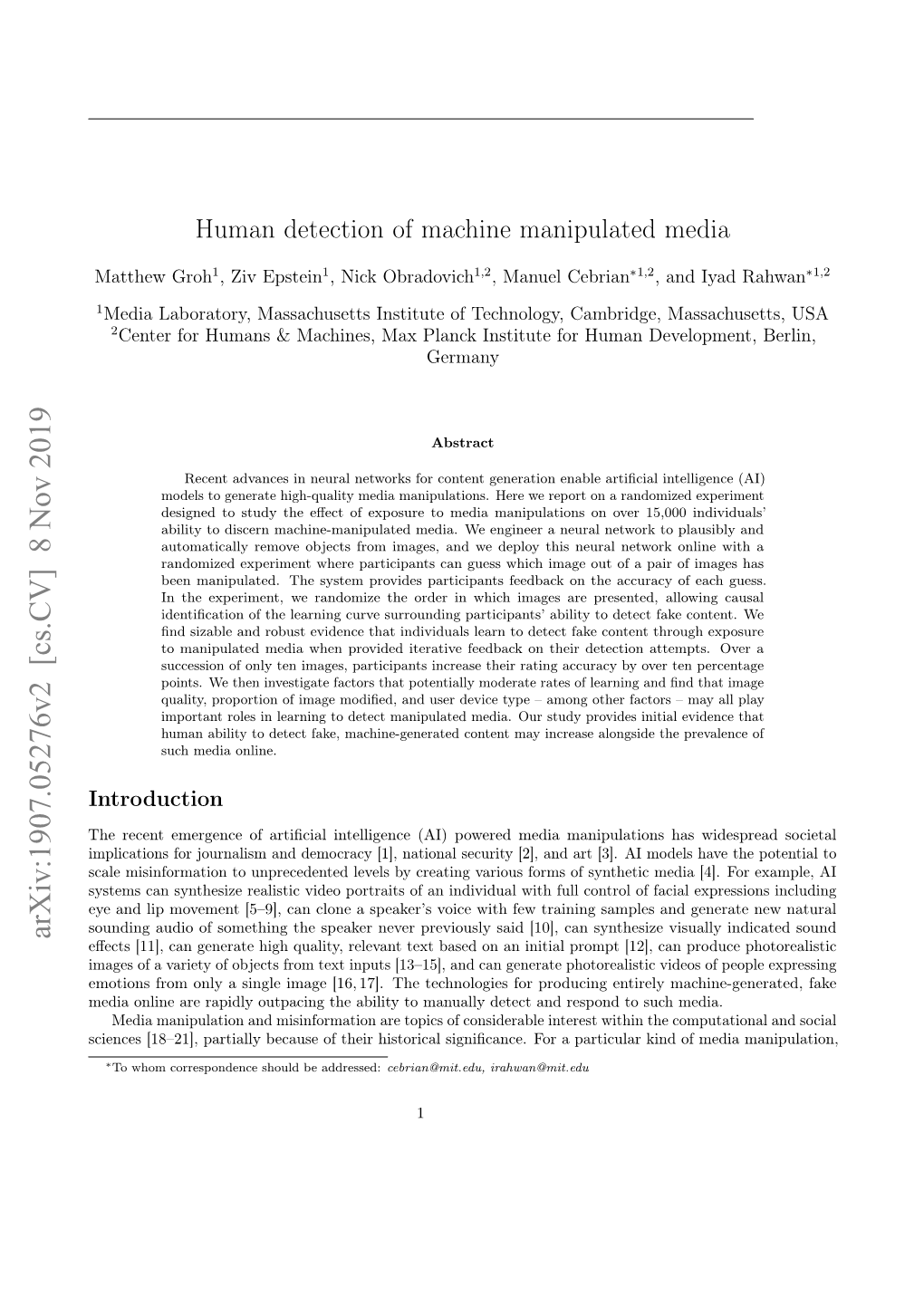 Arxiv:1907.05276V2 [Cs.CV] 8 Nov 2019