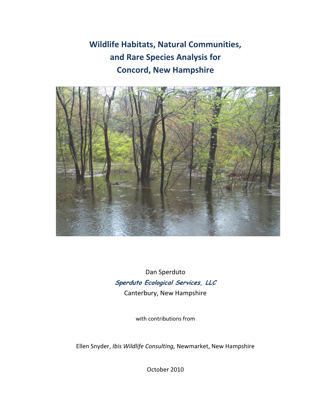 Wildlife Habitats, Natural Communities, and Rare Species Analysis for Concord, New Hampshire