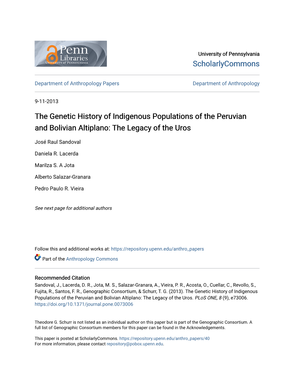 The Genetic History of Indigenous Populations of the Peruvian and Bolivian Altiplano: the Legacy of the Uros