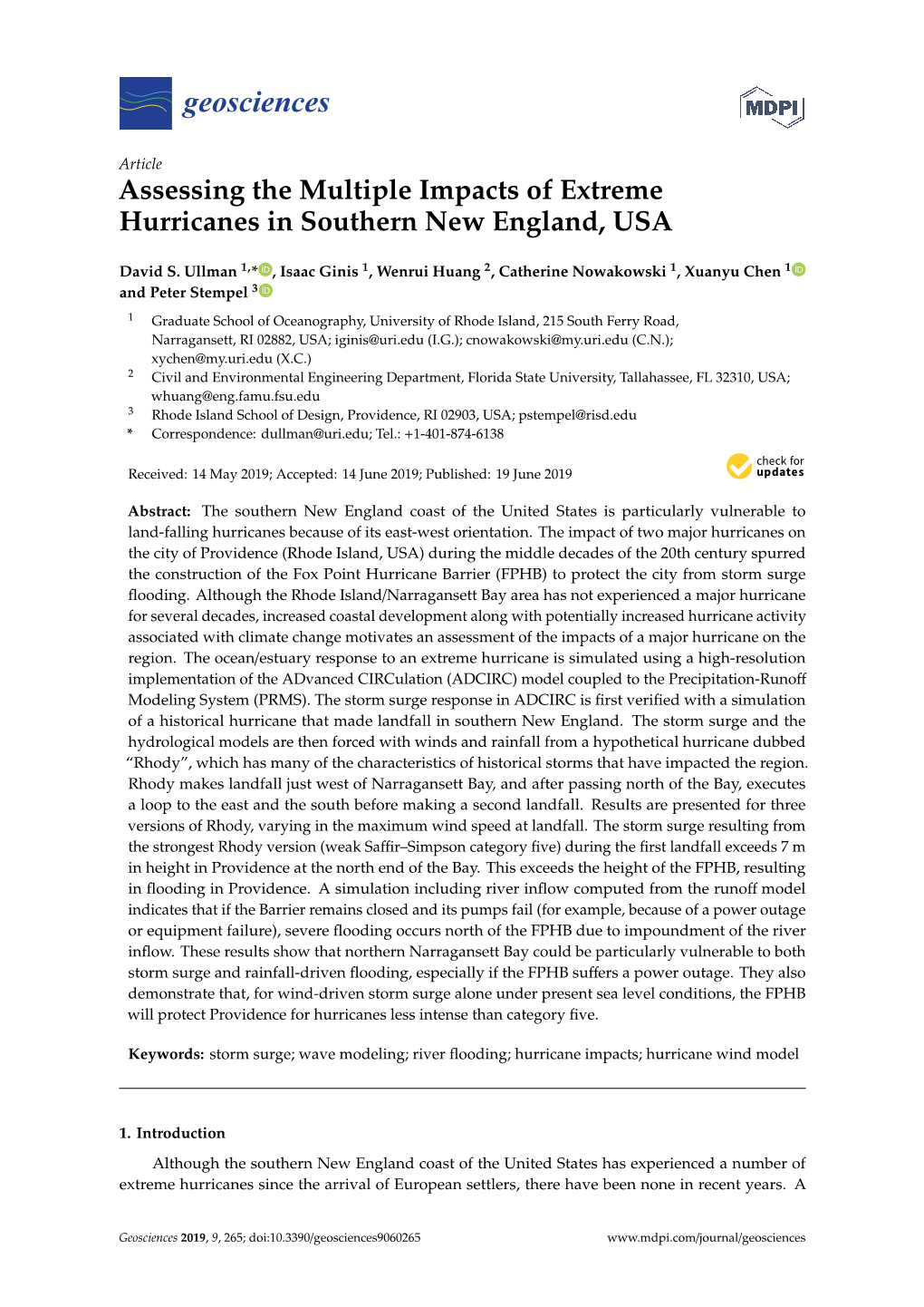 Assessing the Multiple Impacts of Extreme Hurricanes in Southern New England, USA