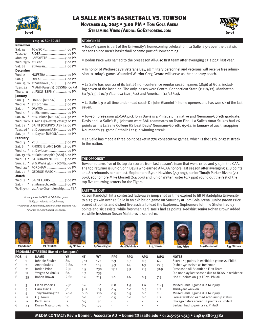 La Salle Men's Basketball Vs. Towson