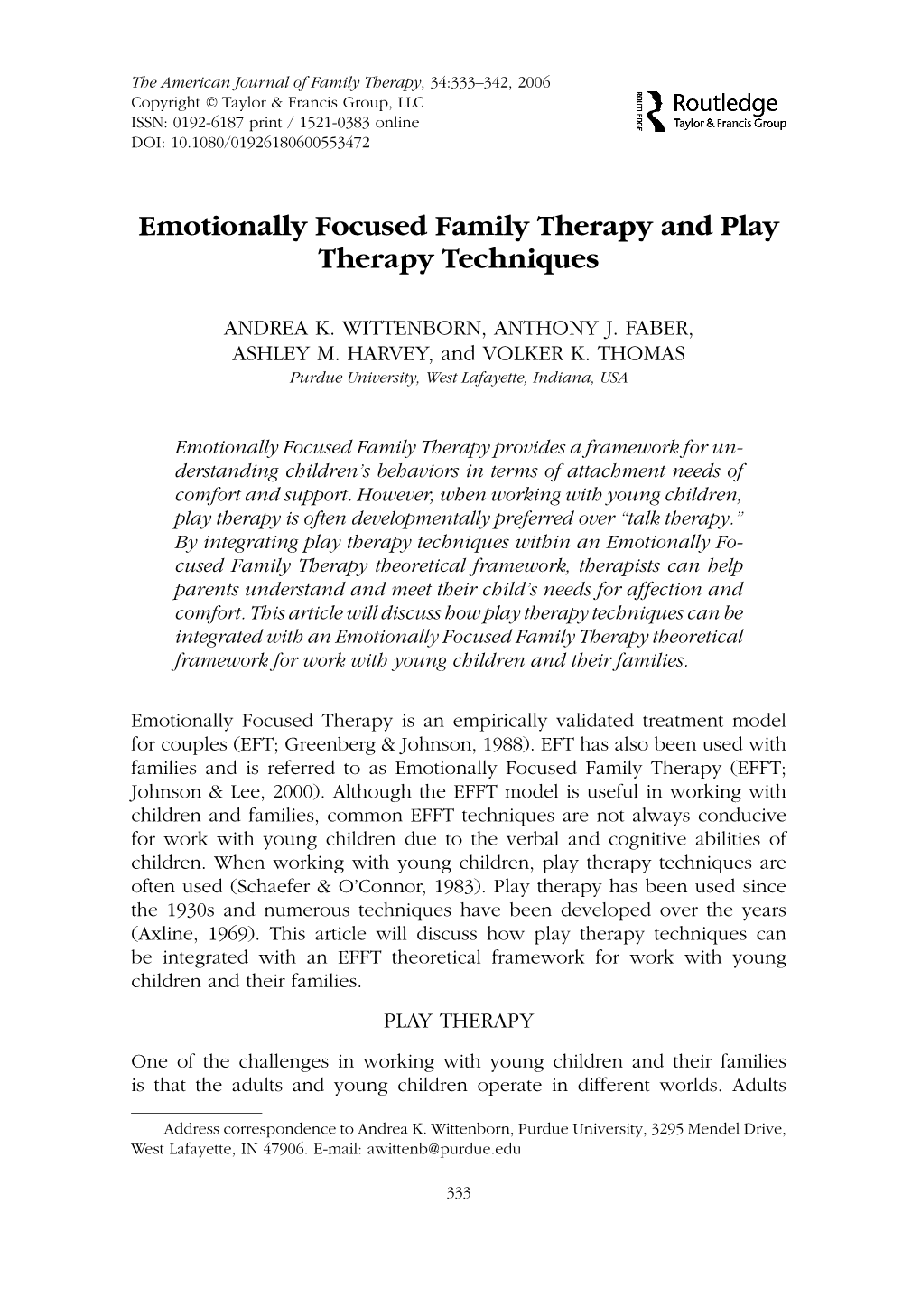 Emotionally Focused Family Therapy and Play Therapy Techniques