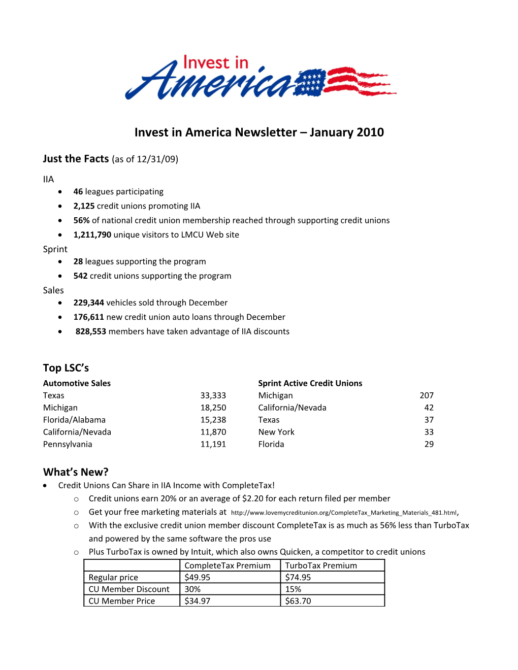 Invest in America Newsletter June 2009 s1