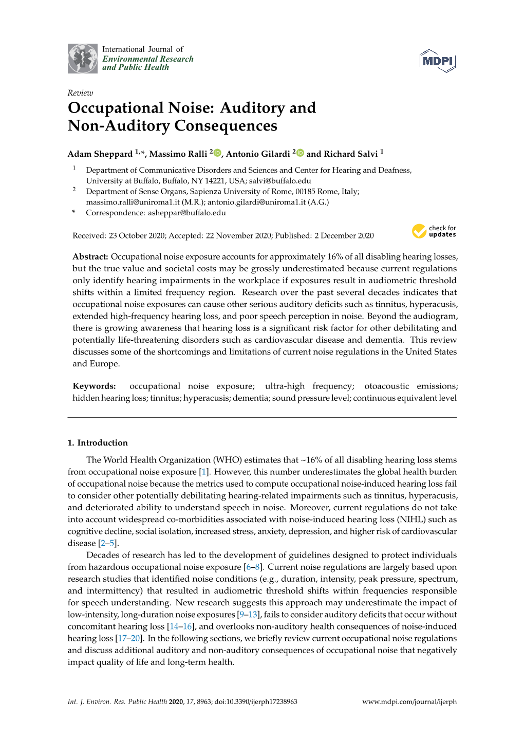 Occupational Noise: Auditory and Non-Auditory Consequences