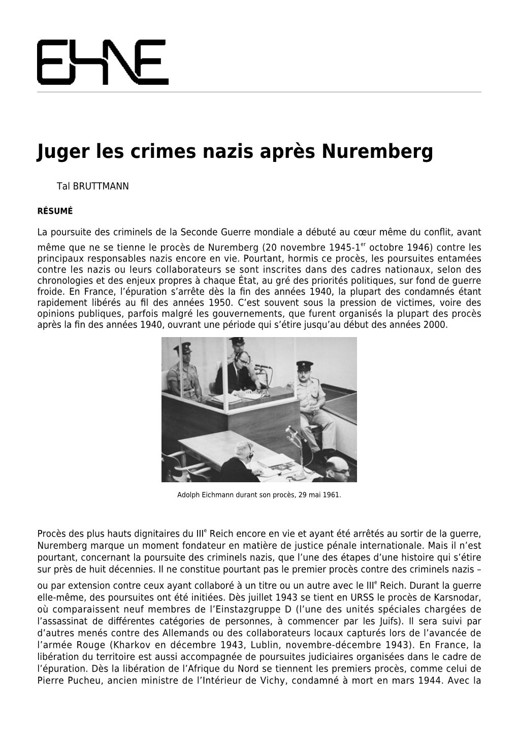 Juger Les Crimes Nazis Après Nuremberg