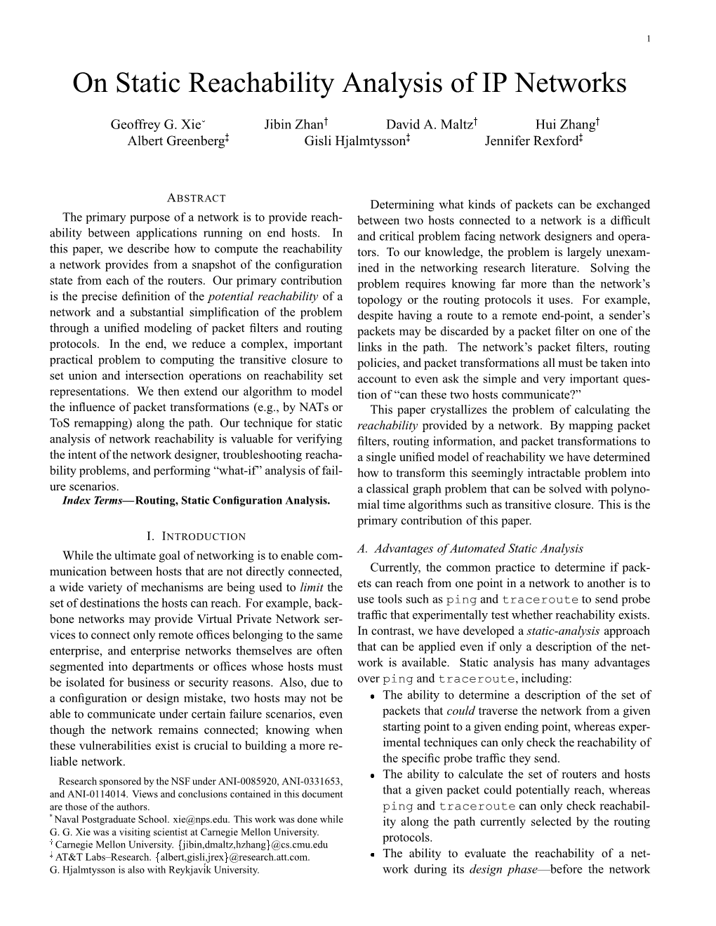 On Static Reachability Analysis of IP Networks