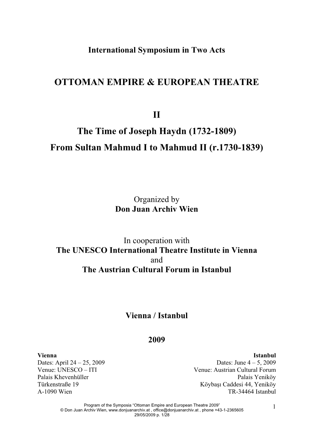 Programm Symposium Ottoman Empire and European Theatre