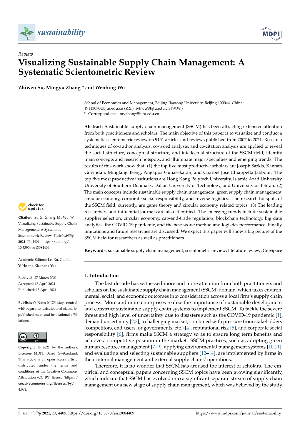 Visualizing Sustainable Supply Chain Management: a Systematic Scientometric Review