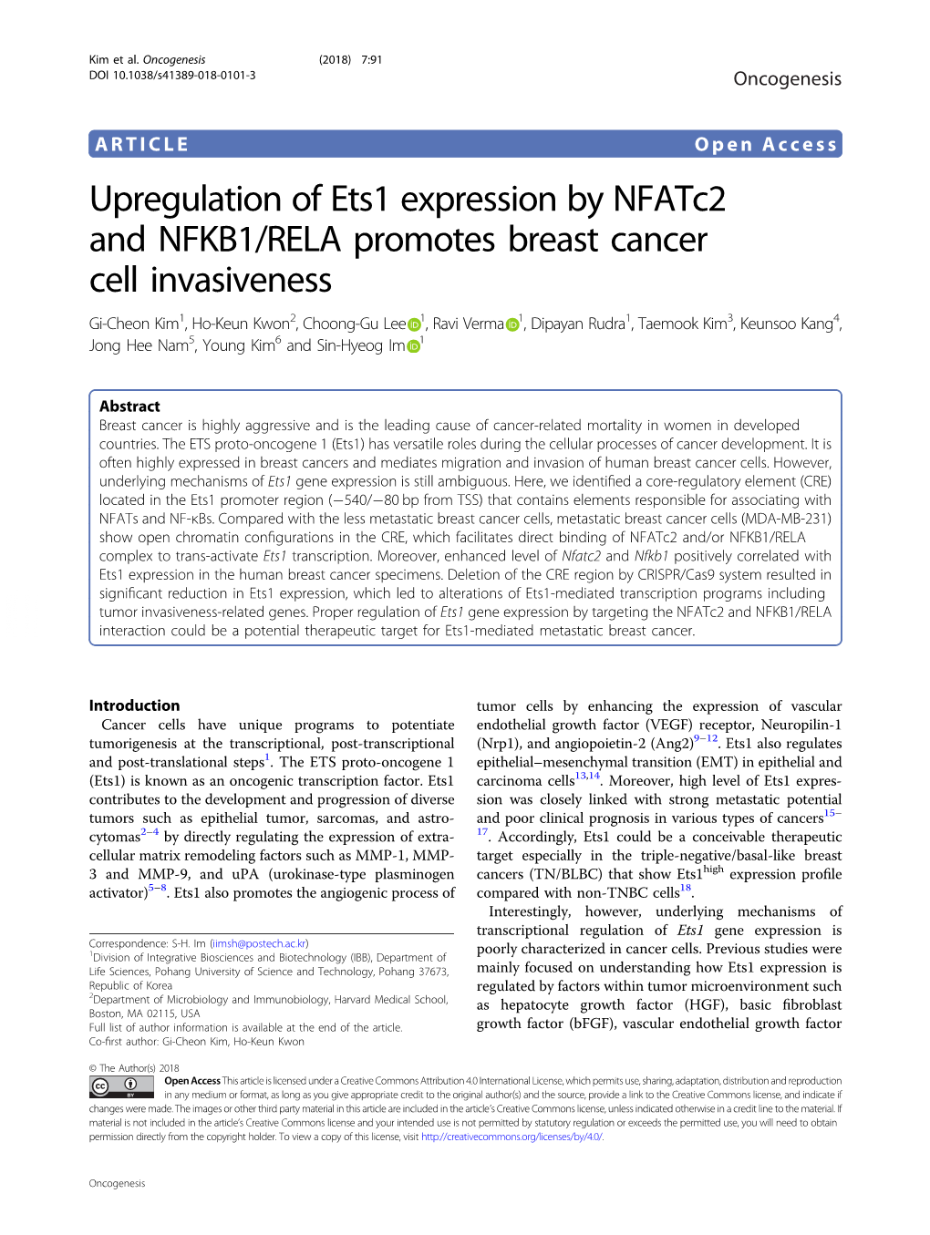 Upregulation of Ets1 Expression by Nfatc2 and NFKB1