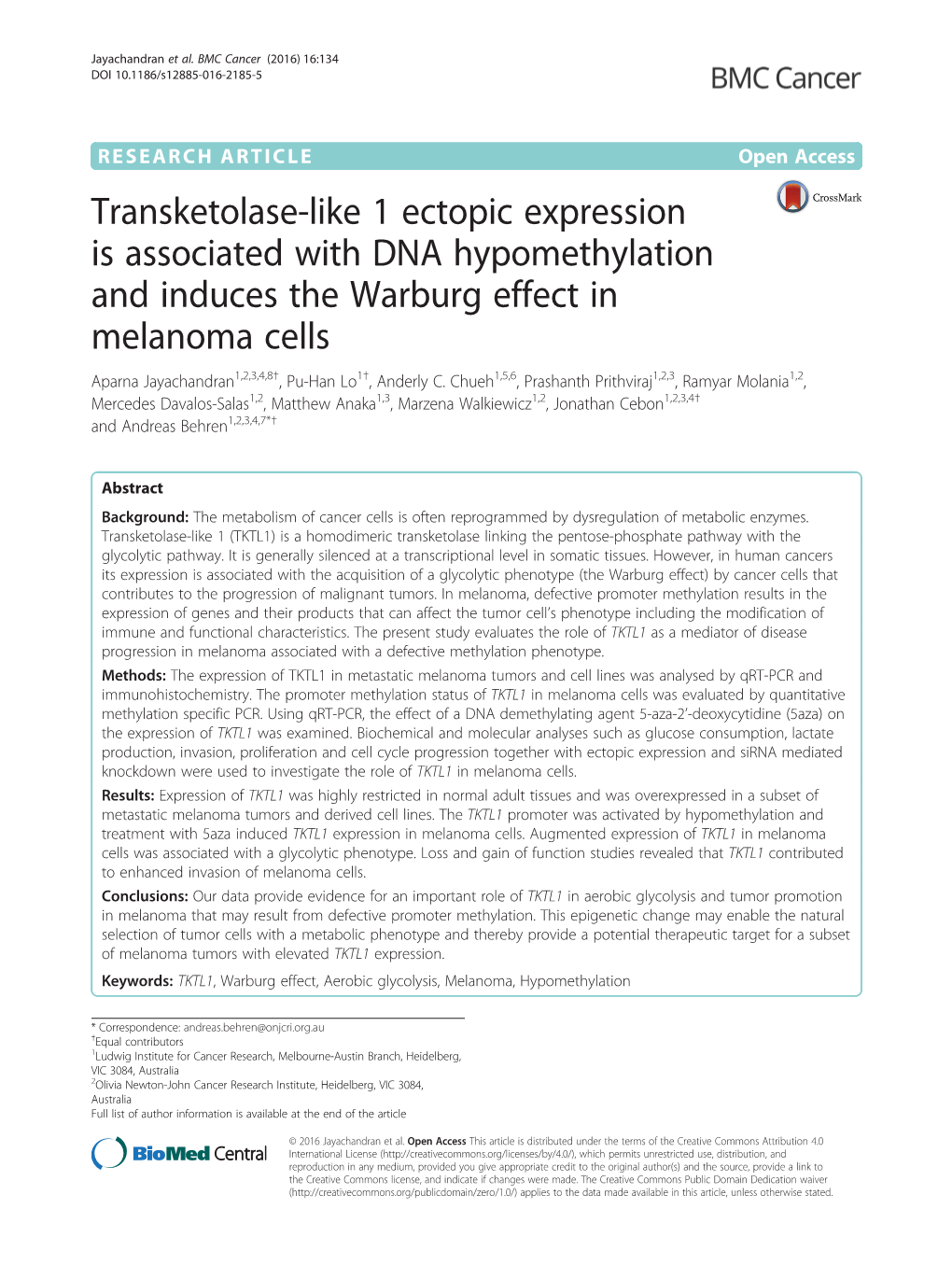 Transketolase-Like 1 Ectopic Expression Is Associated with DNA