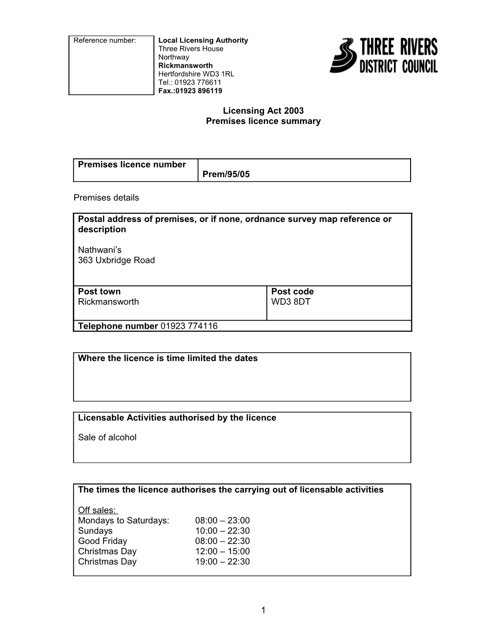 It Would Be Helpful to Insert the Name and Address of the Licensing Authority and Its