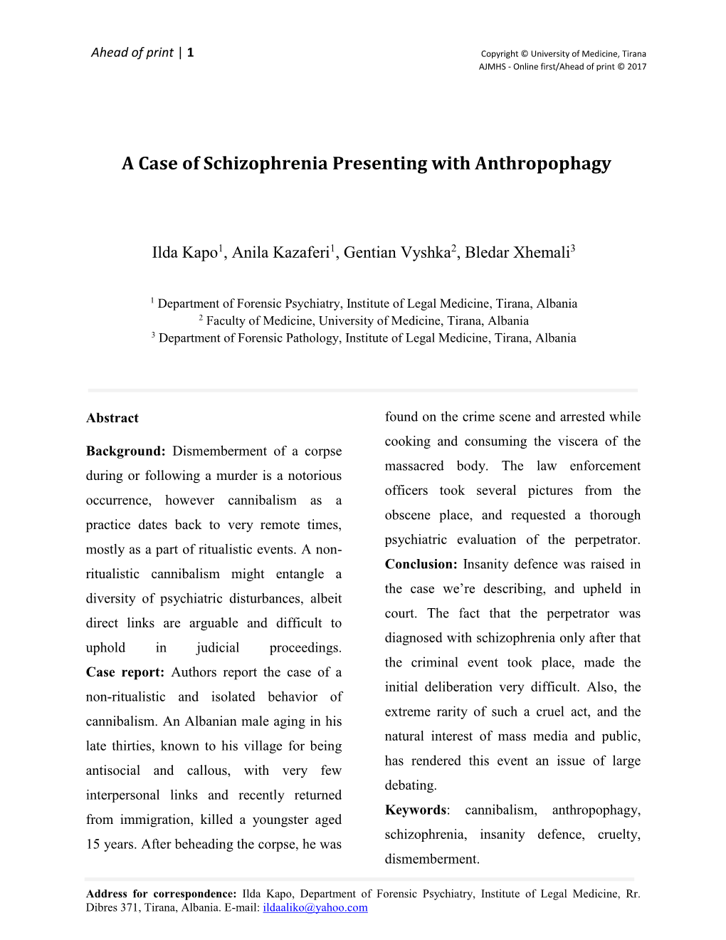 A Case of Schizophrenia Presenting with Anthropophagy