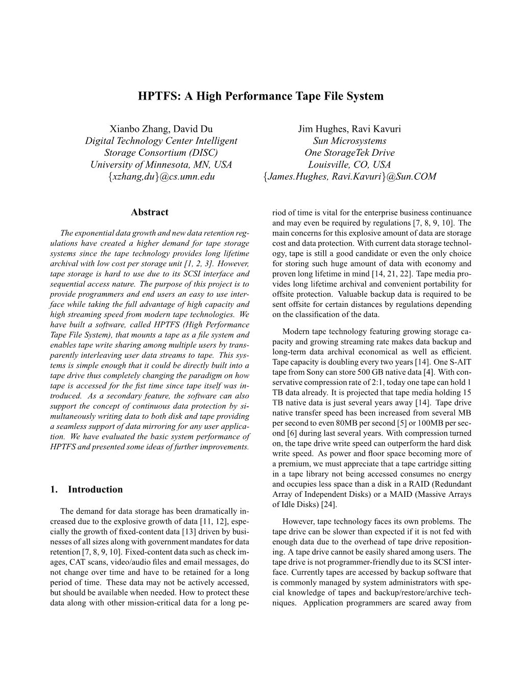 HPTFS: a High Performance Tape File System