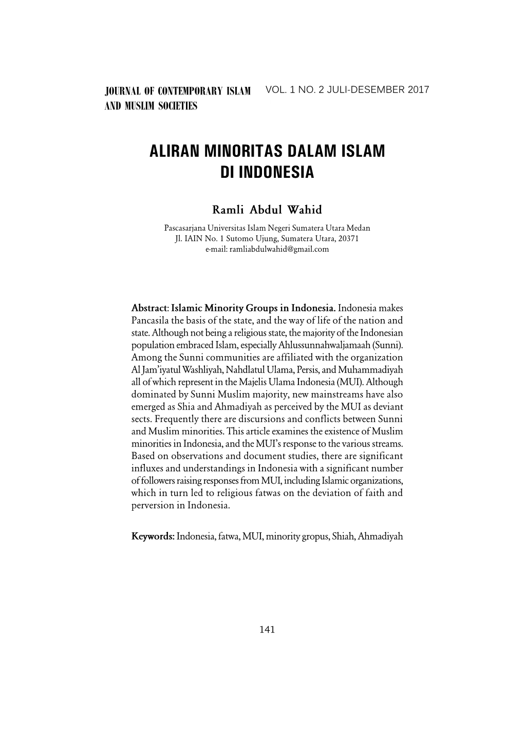 Aliran Minoritas Dalam Islam Di Indonesia