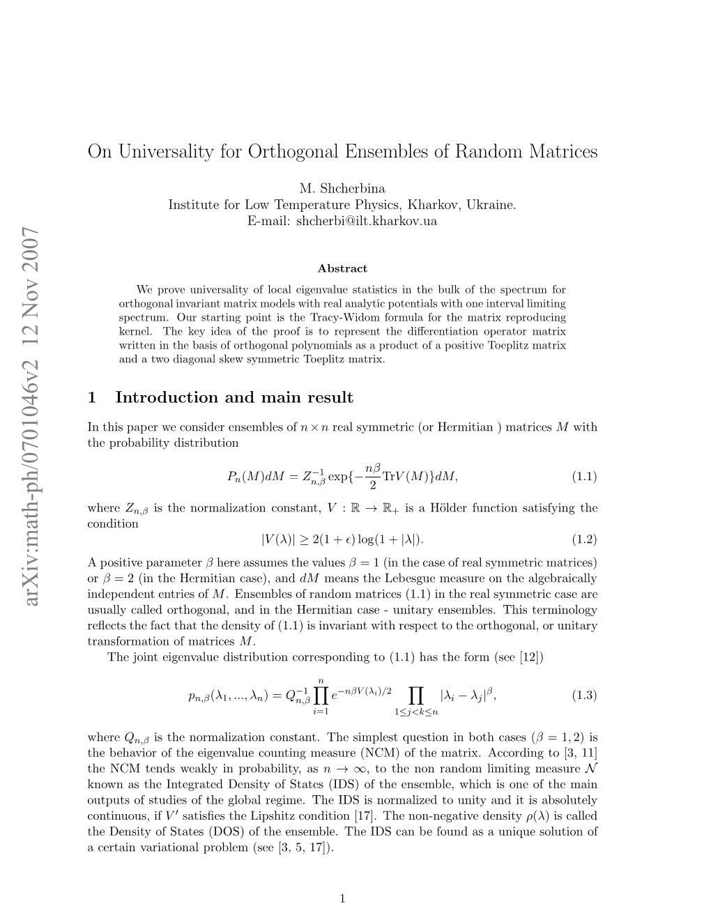 On Universality for Orthogonal Ensembles of Random Matrices