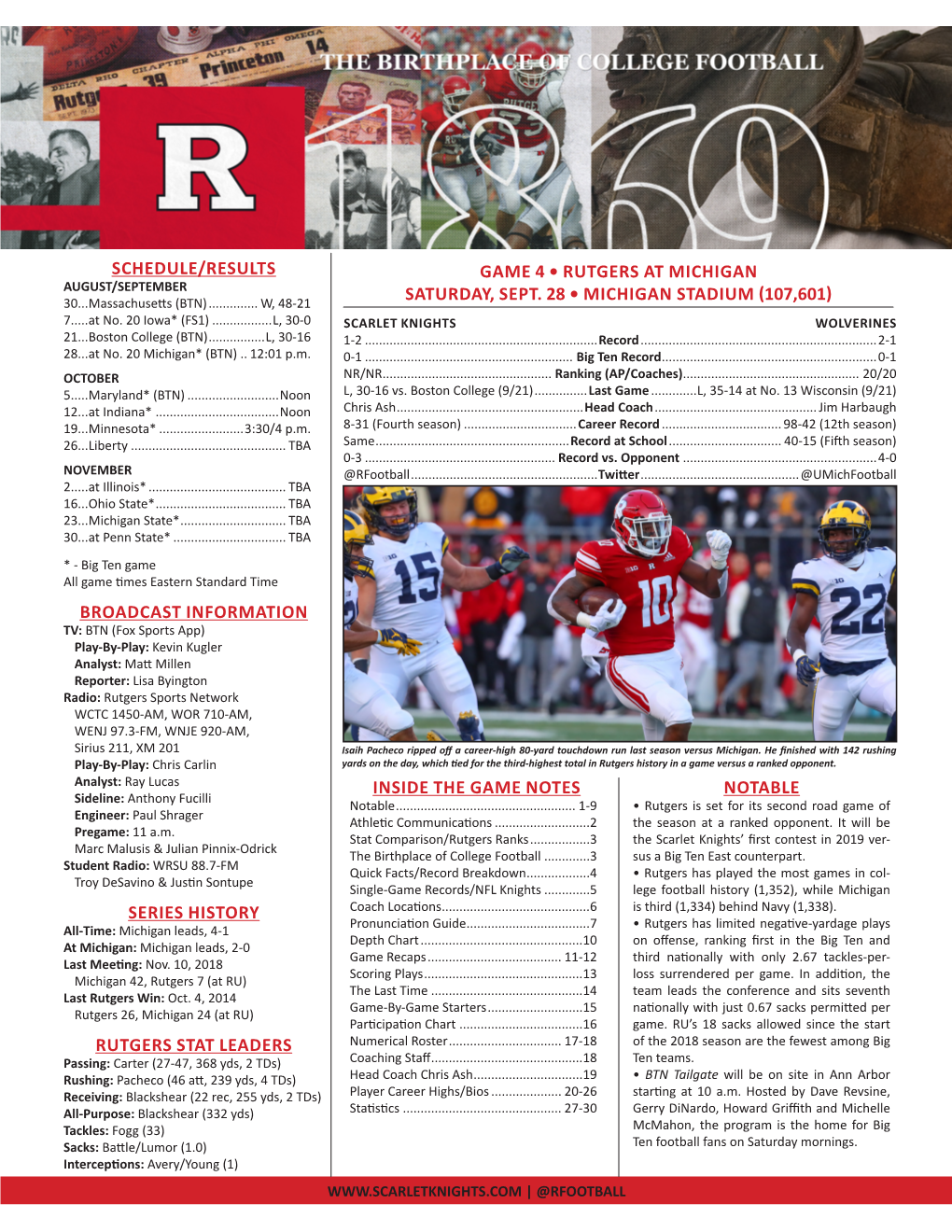 RUTGERS at MICHIGAN AUGUST/SEPTEMBER 30...Massachusetts (BTN)