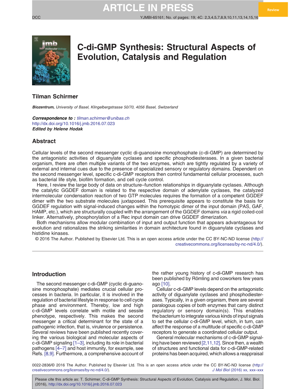C-Di-GMP Synthesis: Structural Aspects of Evolution, Catalysis and Regulation