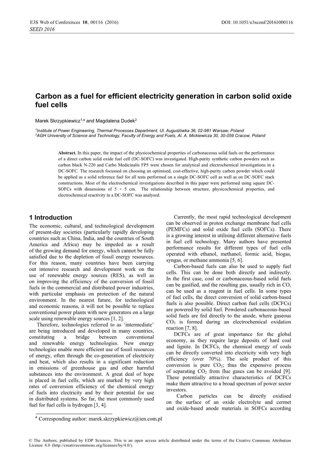 Carbon As a Fuel for Efficient Electricity Generation in Carbon Solid Oxide Fuel Cells