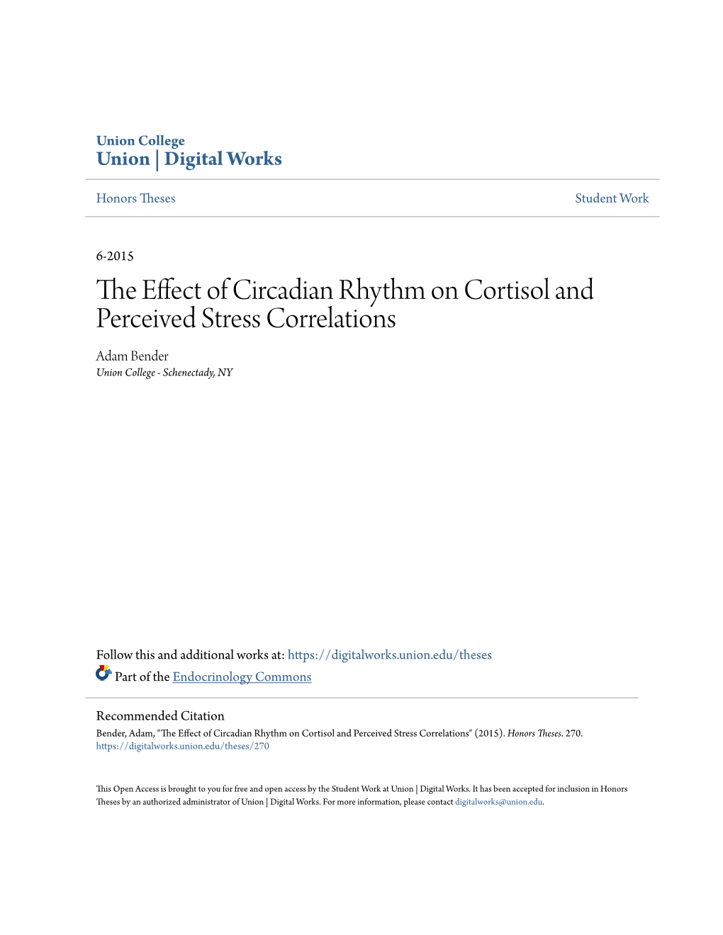 The Effect of Circadian Rhythm on Cortisol and Perceived Stress Correlations