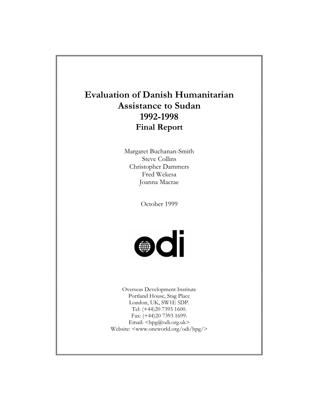 Evaluation of Danish Humanitarian Assistance to Sudan 1992-98