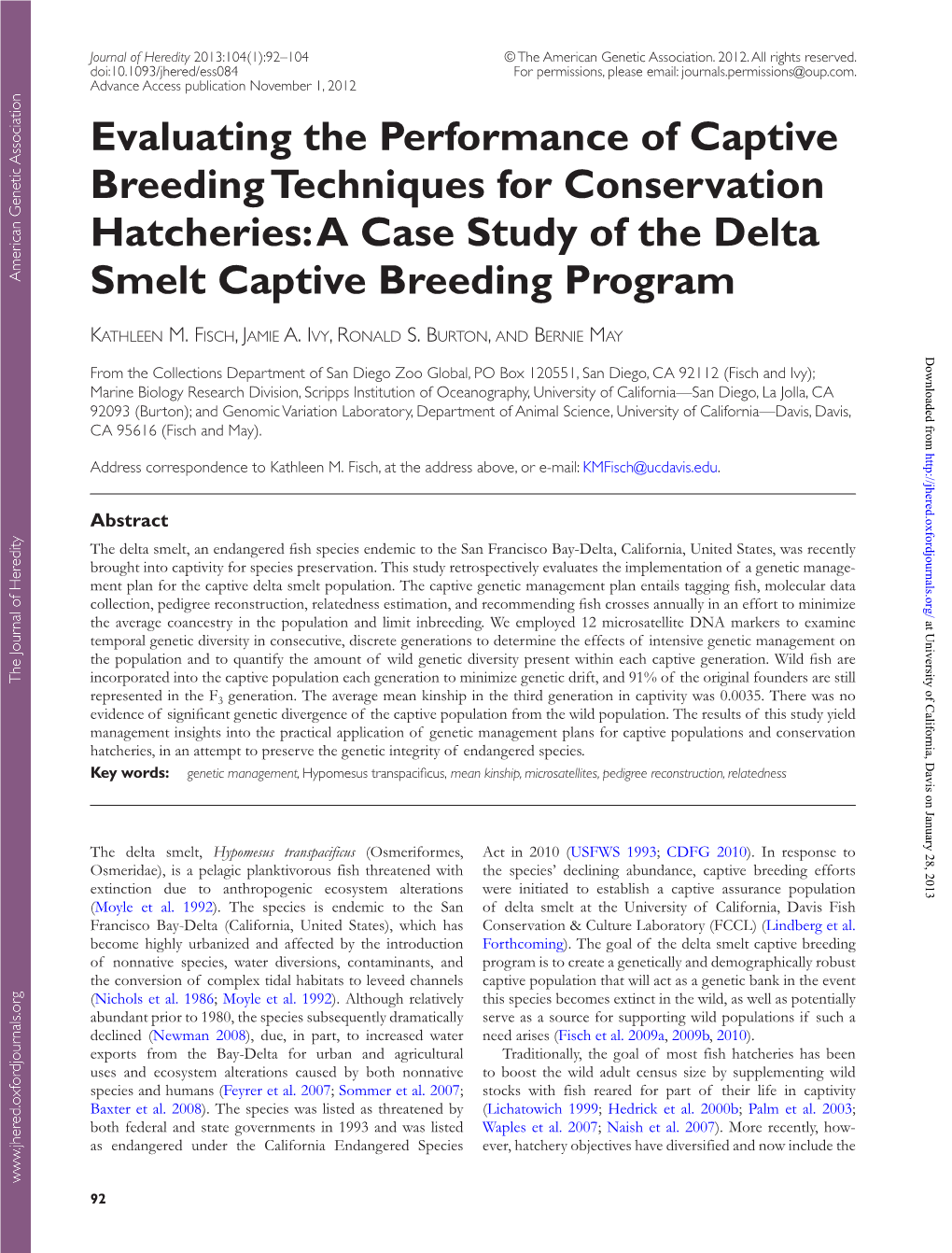 A Case Study of the Delta Smelt Captive Breeding Program