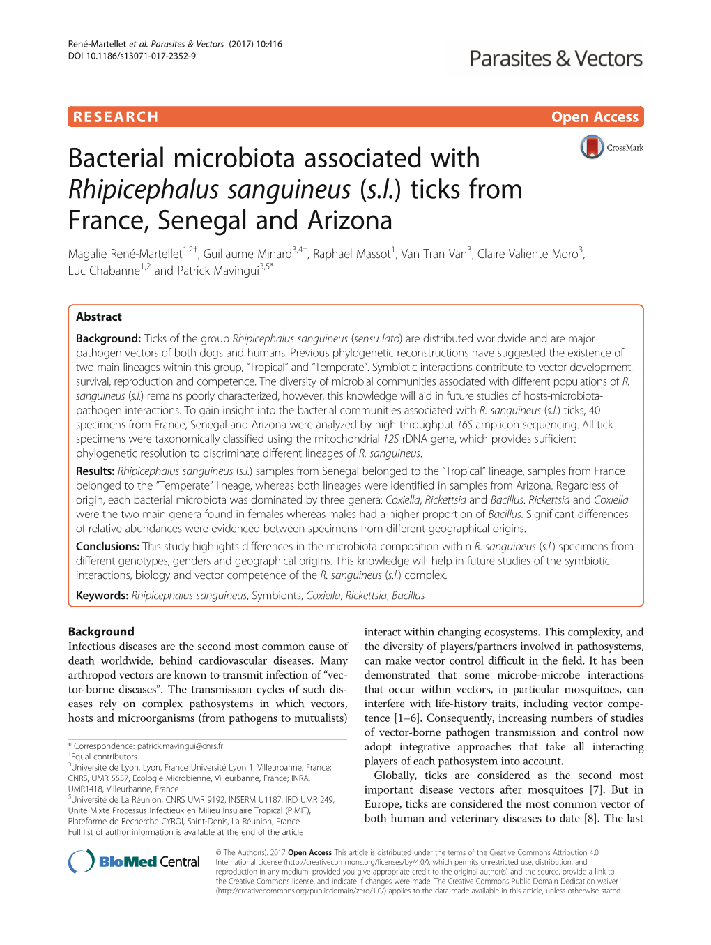 Bacterial Microbiota Associated with Rhipicephalus Sanguineus (Sl)