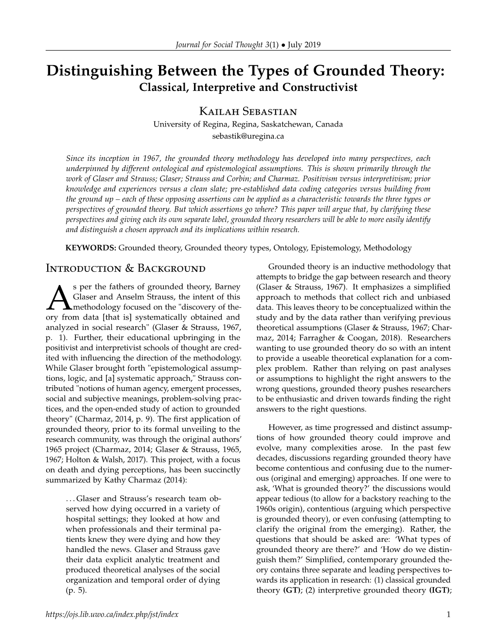 Distinguishing Between the Types of Grounded Theory: Classical, Interpretive and Constructivist