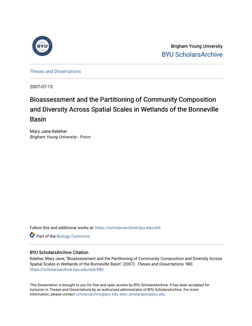 Bioassessment and the Partitioning of Community Composition and Diversity Across Spatial Scales in Wetlands of the Bonneville Basin