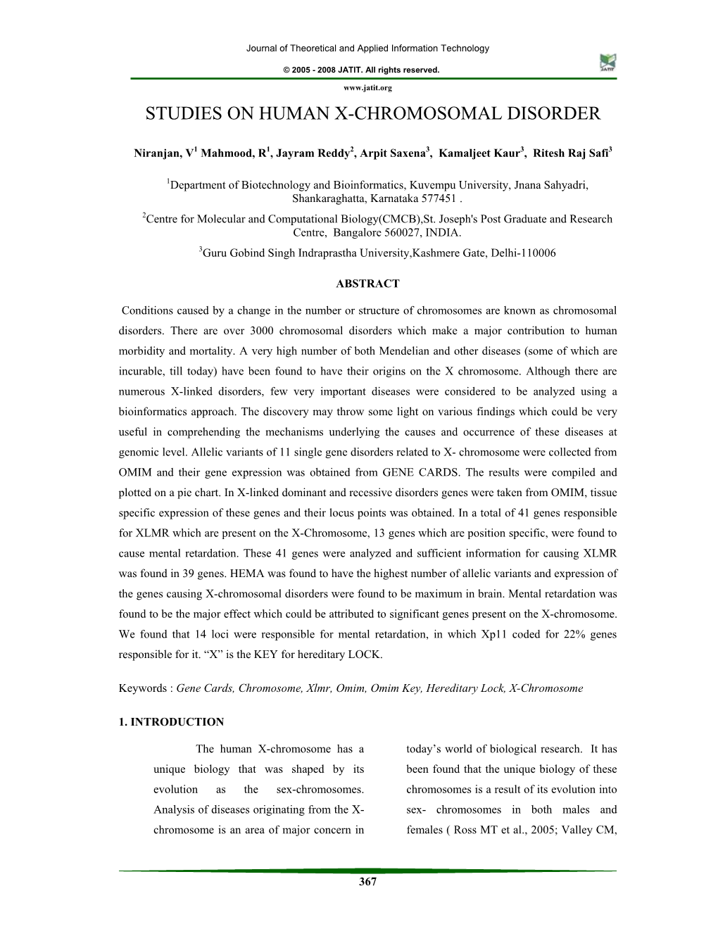 Studies on Human X-Chromosomal Disorder